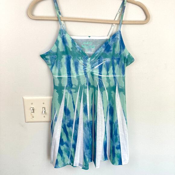 Mudd Juniors M Blue Green Tie Dye Y2K Babydoll Cami Tank Top Fairy Boho Hippie - Picture 1 of 9